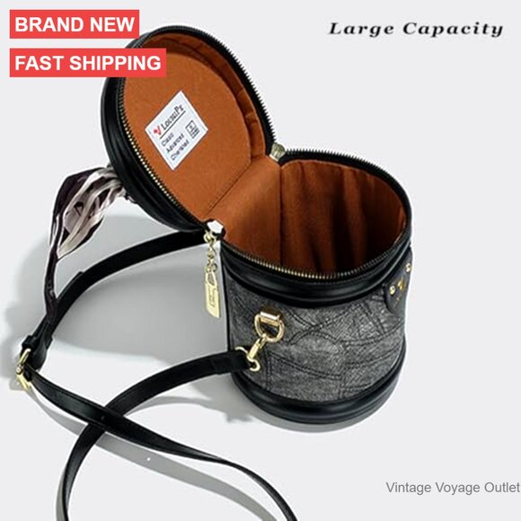 Retro Canvas Bucket Bag Cylinder Purse Shoulder Crossbody Handbag
